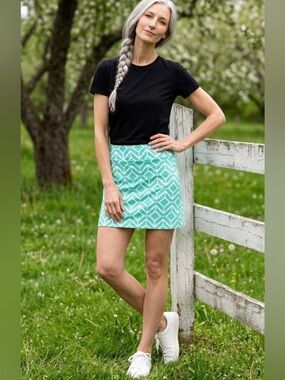 JUDE CONNALLY Morgan Skort Skirt Sail Geo Seafoam Turquoise Green White Shorts